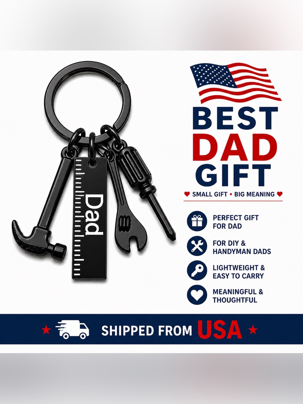Dad Tool Keychain Gift for Father’s Day | Mini HaBlack 'Dad' Tool Charm Keychain